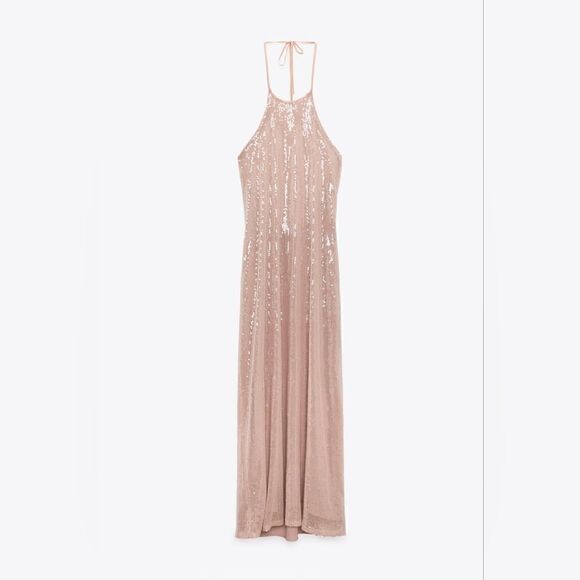 ZARA SEQUIN HALTER DRESS - Picture 5 of 9